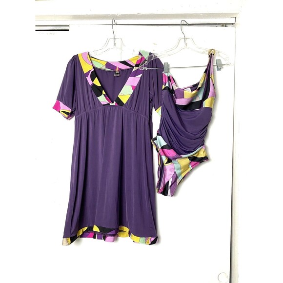 ANK One Piece Swimsuit Match Set 2 Pieces Swim Dress Purple Size M - Picture 1 of 15